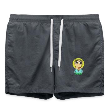 Rundkopf Frau Comicfigur blond Blondine Hübsch wtf - Badeshorts - Anthrazit - Vorne - AI Model Male 185 light (185cm)