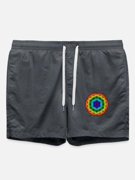 Blume des Lebens - Regenbogen - Badeshorts - Anthrazit