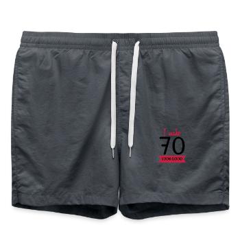 70th birthday saying funny - Swim Trunks - anthracite - Front - AI Model Male 185 light (185cm)