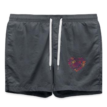 Cœur Rouge – Amour sur Noir | Minimaliste - Short de bain - charbon - Devant - AI Model Male 185 light (185cm)