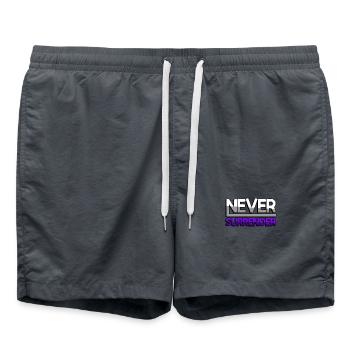 NEVER SURRENDER (Lila) - Gaming - Badeshorts - Anthrazit - Vorne - AI Model Male 185 light (185cm)