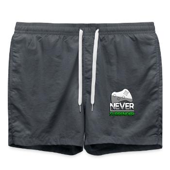 NEVER SURRENDER (Grün) + Controller - Gaming - Badeshorts - Anthrazit - Vorne - AI Model Male 185 light (185cm)