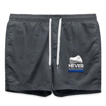 NEVER SURRENDER (Blau) + Controller - Gaming - Badeshorts - Anthrazit - Vorne - AI Model Male 185 light (185cm)