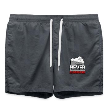 NEVER SURRENDER (Rot) + Controller - Gaming - Badeshorts - Anthrazit - Vorne - AI Model Male 185 light (185cm)