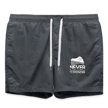 NEVER SURRENDER (Weiß) + Controller - Gaming - Badeshorts - Anthrazit - Vorne - AI Model Male 185 light (185cm)