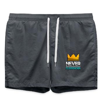 NEVER SURRENDER (Turquoise) + King Crown - Gaming - Swim Trunks - anthracite - Front - AI Model Male 185 light (185cm)