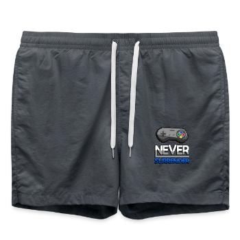 NEVER SURRENDER (Blue) + SNES Controller - Gaming - Swim Trunks - anthracite - Front - AI Model Male 185 light (185cm)
