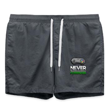 NEVER SURRENDER (Grün) + SNES Controller - Gaming - Badeshorts - Anthrazit - Vorne - AI Model Male 185 light (185cm)