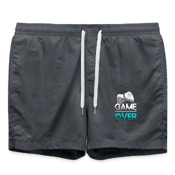 GAME OVER (Türkis) + Controller - Gaming - Badeshorts - Anthrazit - Vorne - AI Model Male 185 light (185cm)