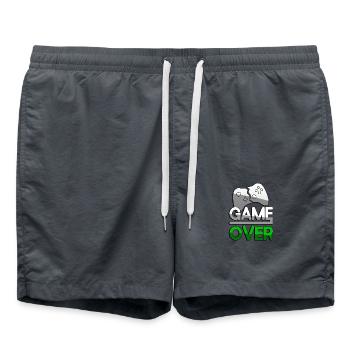 GAME OVER (Grün) + Controller - Gaming - Badeshorts - Anthrazit - Vorne - AI Model Male 185 light (185cm)