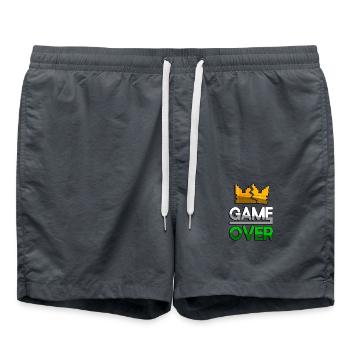 GAME OVER (Grün) + King Crown - Gaming - Badeshorts - Anthrazit - Vorne - AI Model Male 185 light (185cm)