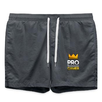 PRO GAMER (Gelb) + King Crown - Gaming - Badeshorts - Anthrazit - Vorne - AI Model Male 185 light (185cm)