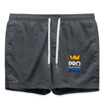 PRO GAMER (Blau) + King Crown - Gaming - Badeshorts - Anthrazit - Vorne - AI Model Male 185 light (185cm)