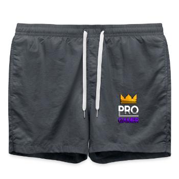 PRO GAMER (Lila) + King Crown - Gaming - Badeshorts - Anthrazit - Vorne - AI Model Male 185 light (185cm)