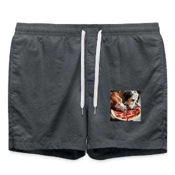 two dogs eating salami pizza - Swim Trunks - anthracite - Front - AI Model Male 185 light (185cm)
