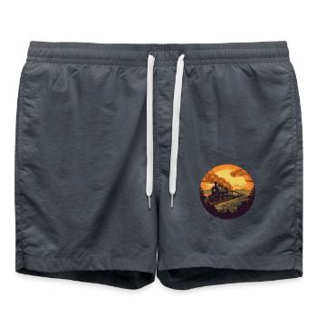 Retro steam locomotive in the sunset - Swim Trunks - anthracite - Front - AI Model Male 185 light (185cm)
