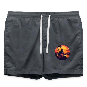 Gorilla Guitarist in Sunset: Acoustic Vibes Design - Swim Trunks - anthracite - Front - AI Model Male 185 light (185cm)