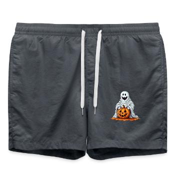 Funny Halloween pumpkin with cute ghost - Swim Trunks - anthracite - Front - AI Model Male 185 light (185cm)
