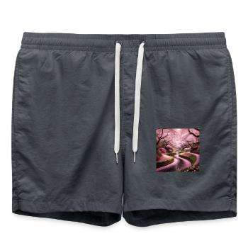 Fluss mit pink blühenden Bäumen - Badeshorts - Anthrazit - Vorne - AI Model Male 185 light (185cm)