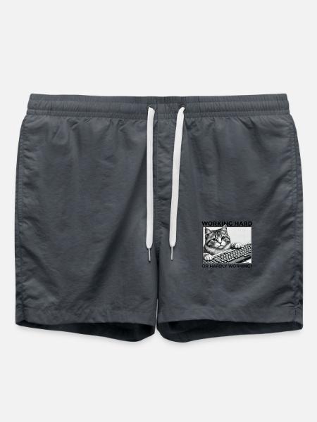 Humorous Keyboard Cat: Working Hard or Hardly Work - Swim Trunks - anthracite