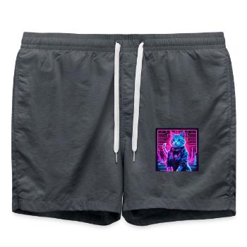 Retro Wave Cat - Cyberpunk Feline Vibes - Short de bain - charbon - Devant - AI Model Male 185 light (185cm)