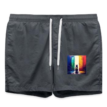 Eine Katze zwischen zwei Türen - Badeshorts - Anthrazit - Vorne - AI Model Male 185 light (185cm)