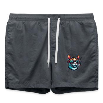 funny cat with joint - Swim Trunks - anthracite - Front - AI Model Male 185 light (185cm)