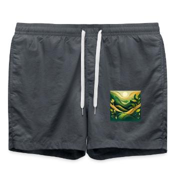 Abstract Green Landscape with Sun and Leaves - Swim Trunks - anthracite - Front - AI Model Male 185 light (185cm)