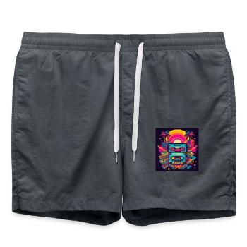 Retro Cassette Tapes Neon Sunset Art - Swim Trunks - anthracite - Front - AI Model Male 185 light (185cm)