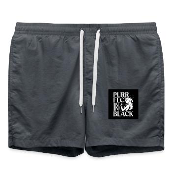 Purrfection in Black - Cat Lover Design - Swim Trunks - anthracite - Front - AI Model Male 185 light (185cm)