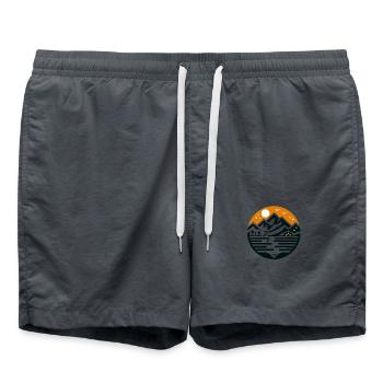 Berg Skizziert mit Rotem Himmel - Badeshorts - Anthrazit - Vorne - AI Model Male 185 light (185cm)