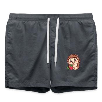 süßer Igel hält eine reife Erdbeere - Badeshorts - Anthrazit - Vorne - AI Model Male 185 light (185cm)