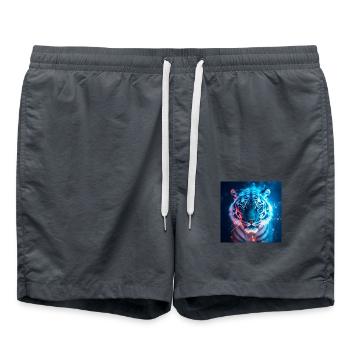 Leuchtender Tiger – Mystische Kunst in Blau - Badeshorts - Anthrazit - Vorne - AI Model Male 185 light (185cm)