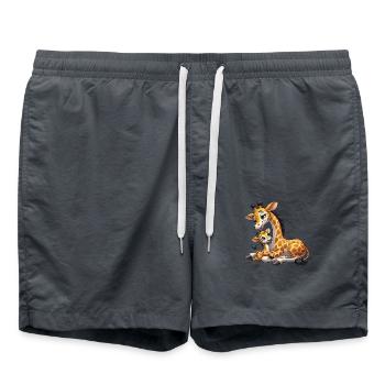 Giraffe mother with child - Swim Trunks - anthracite - Front - AI Model Male 185 light (185cm)