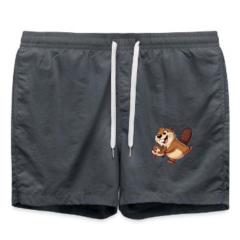Beaver mother with child frolicking - Swim Trunks - anthracite - Front - AI Model Male 185 light (185cm)