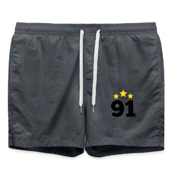 91 Jahre Stern - Geschenk zum 91. Jubiläum - Badeshorts - Anthrazit - Vorne - AI Model Male 185 light (185cm)