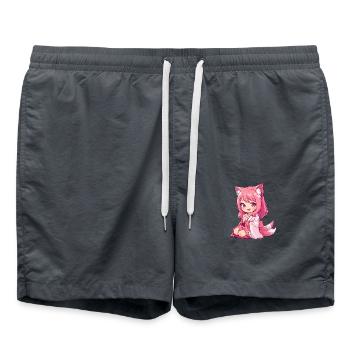 Anime Fox Girl Manga - Swim Trunks - anthracite - Front - AI Model Male 185 light (185cm)