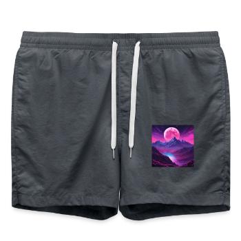 Pink Moonlit Magical Mountain Landscape - Swim Trunks - anthracite - Front - AI Model Male 185 light (185cm)