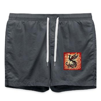 Phénix noir sur fond rouge et or - Short de bain - charbon - Devant - AI Model Male 185 light (185cm)