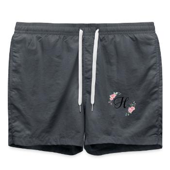 Pink floral letter h - Swim Trunks - anthracite - Front - AI Model Male 185 light (185cm)