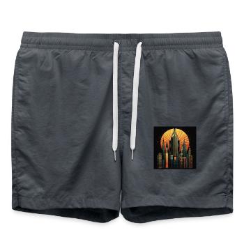New York Art Deco - Badeshorts - Anthrazit - Vorne - AI Model Male 185 light (185cm)