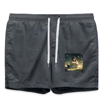 Mädchen mit Hund und Katze - Badeshorts - Anthrazit - Vorne - AI Model Male 185 light (185cm)