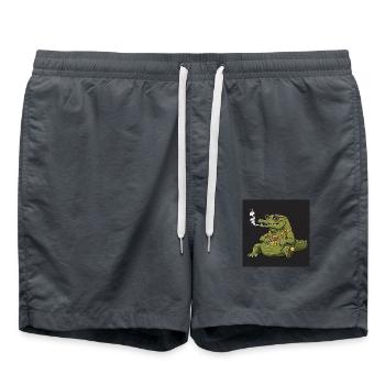 Smoking crocodile with gold chain and sunglasses - Swim Trunks - anthracite - Front - AI Model Male 185 light (185cm)