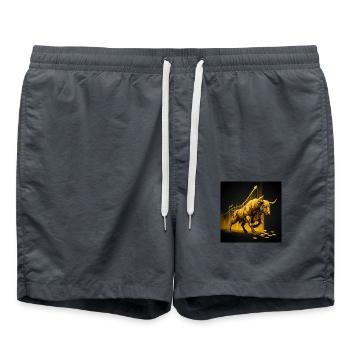 Golden Bull - Succès, Richesse, Argent, Marché boursier - Short de bain - charbon - Devant - AI Model Male 185 light (185cm)