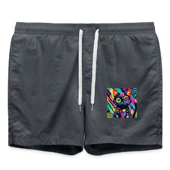 neonfarbener Cartoon-Stil Katze Hund Kunst Design cool - Badeshorts - Anthrazit - Vorne - AI Model Male 185 light (185cm)