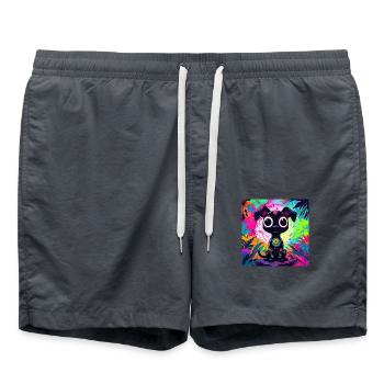 neonfarbener Cartoon-Stil Katze Hund Kunst Design cool - Badeshorts - Anthrazit - Vorne - AI Model Male 185 light (185cm)