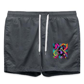 neonfarbener Cartoon-Stil Katze Hund Kunst Design cool - Badeshorts - Anthrazit - Vorne - AI Model Male 185 light (185cm)