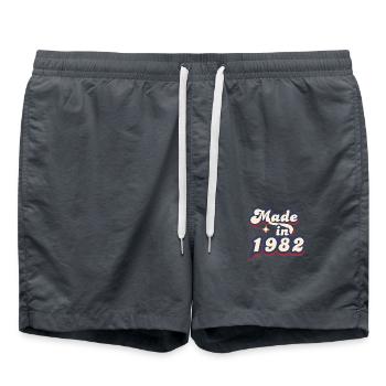 Hergestellt im Jahr 1982 Retro - Badeshorts - Anthrazit - Vorne - AI Model Male 185 light (185cm)
