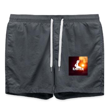 „Hasenglück und Frühlingsluft“ - Badeshorts - Anthrazit - Vorne - AI Model Male 185 light (185cm)