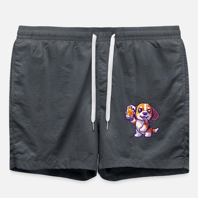Beagle Hunde Pixel Bier - Badeshorts - Anthrazit